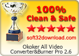 Okoker All Video Converter&Burner Pro 2.6 Clean & Safe award